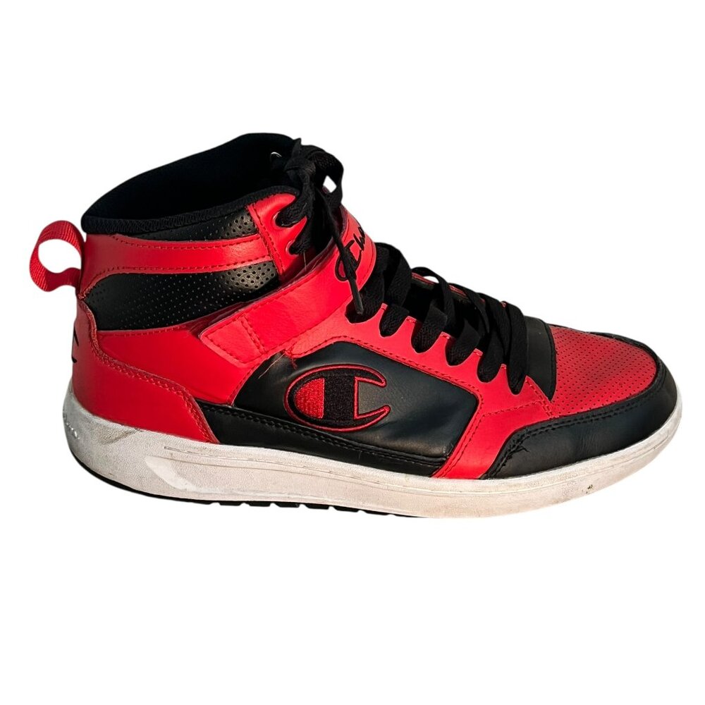 RED AND BLACK CHAMPION HIGH TOP MENS SNEAKERS SIZE 10